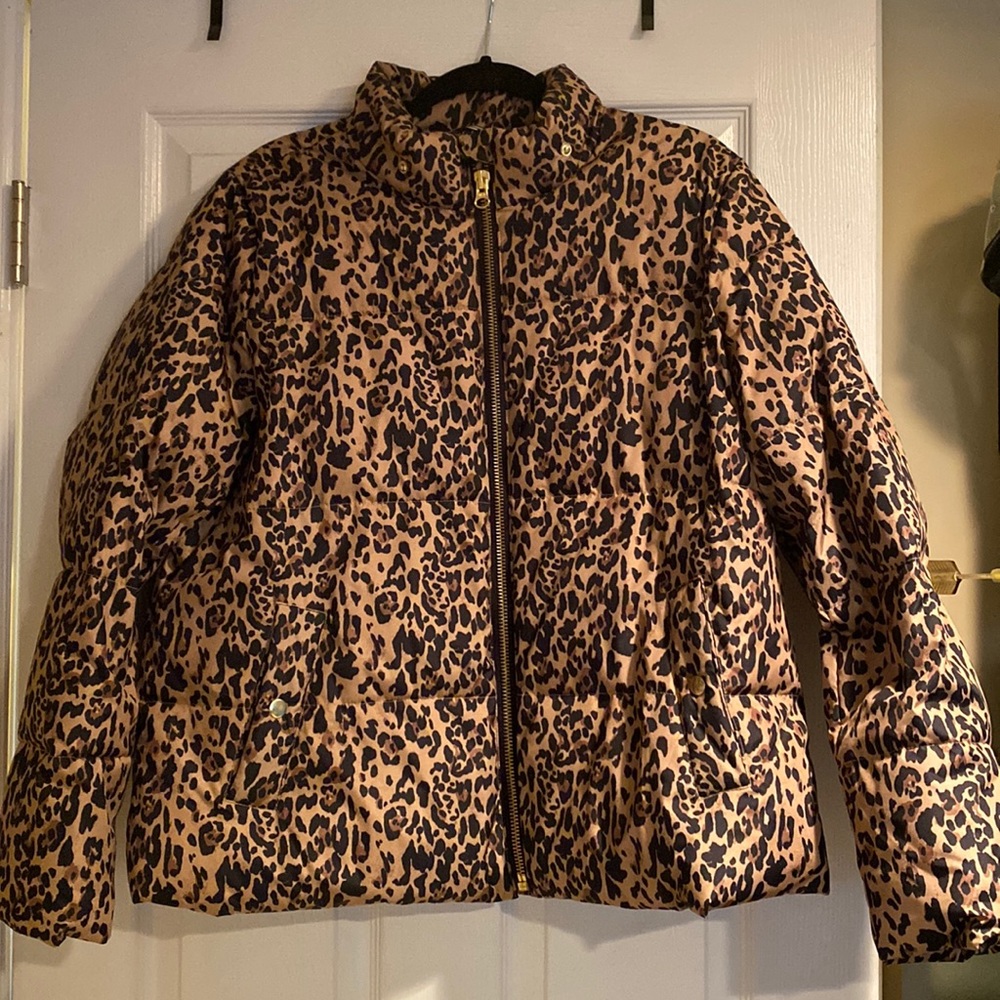 J Crew Womens Leopard Puffer